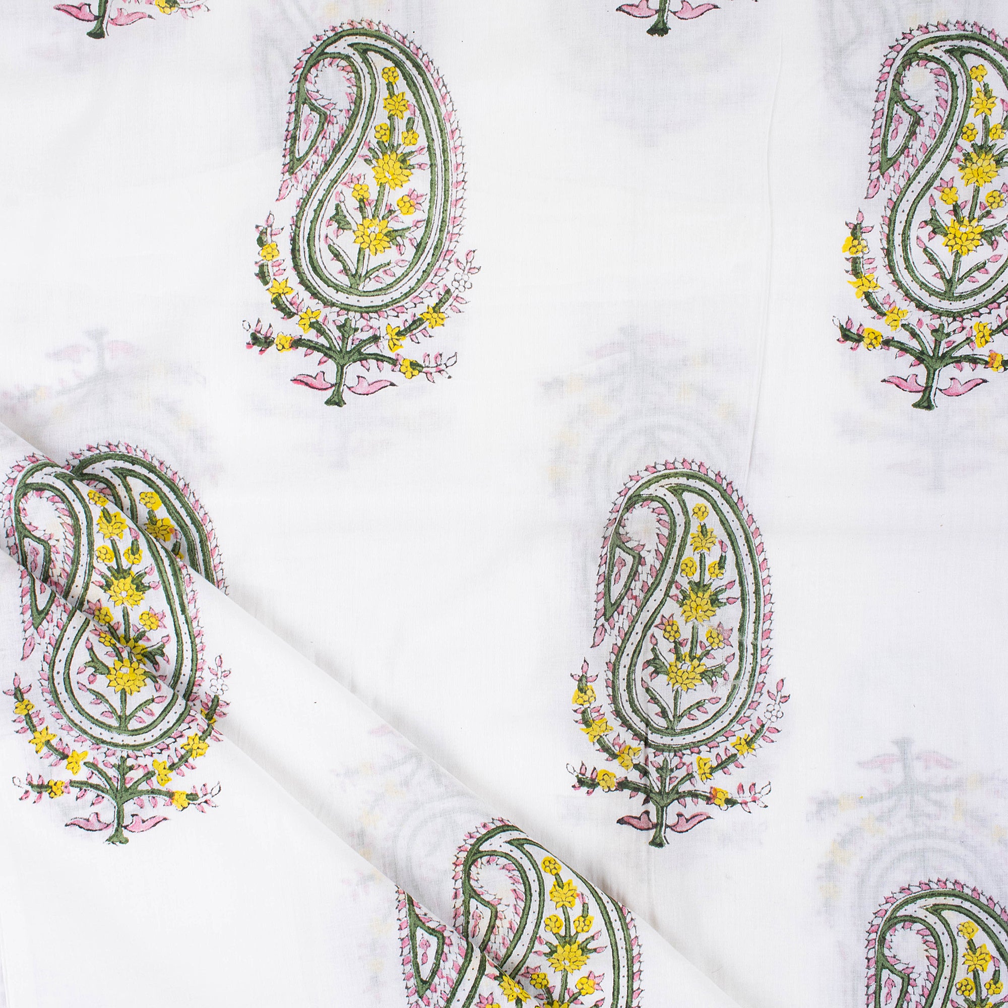 Paisley Yellow Boota Block Print Fabric Material