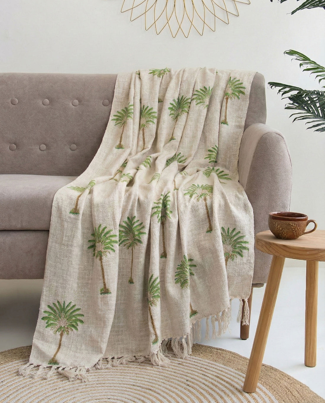 Palm Block Printed Sofa Throw Blanket