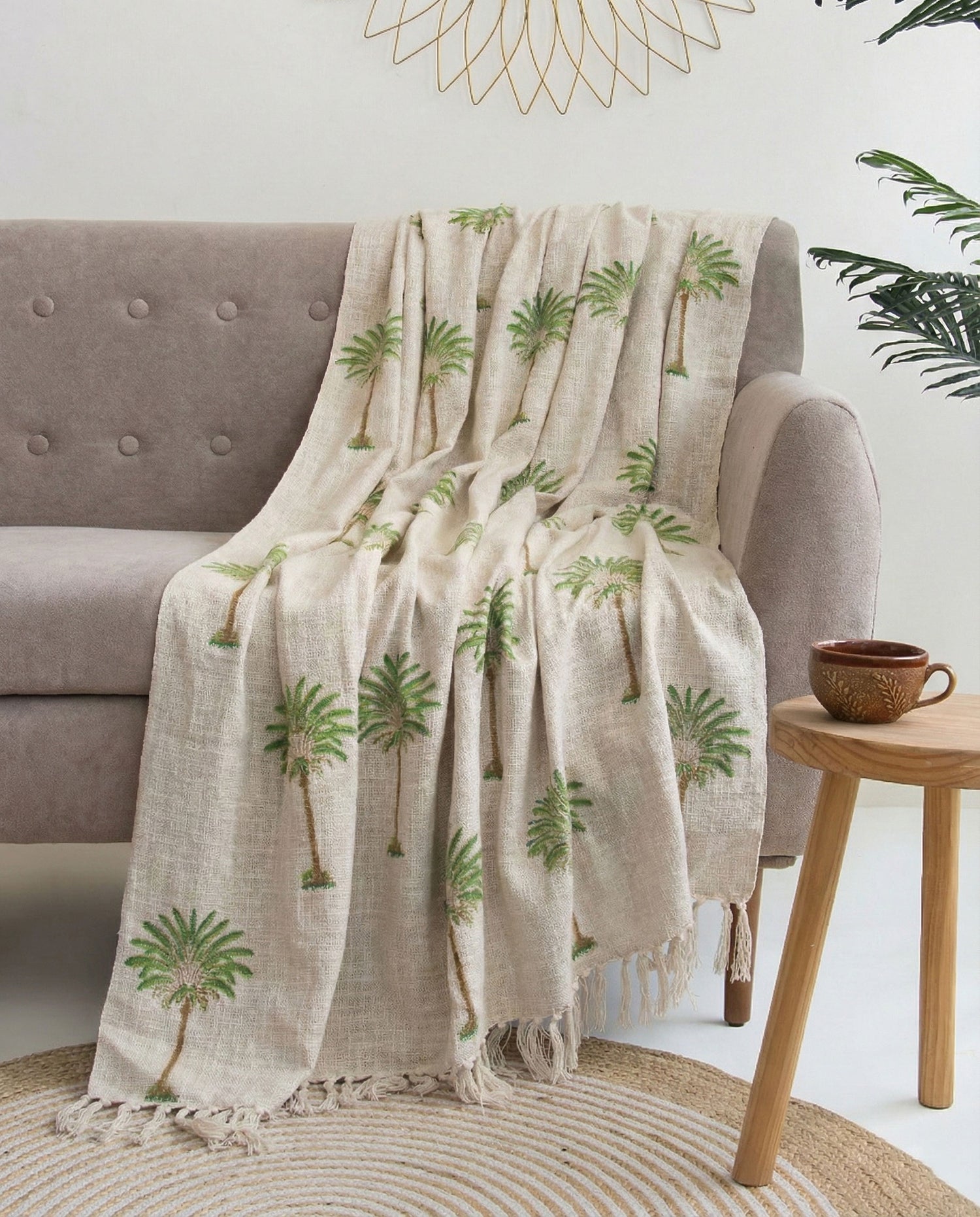 Palm Block Printed Sofa Throw Blanket