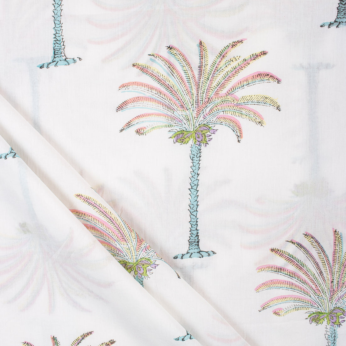 Palm Tree Indian Block Print Cotton Fabric for Dresses