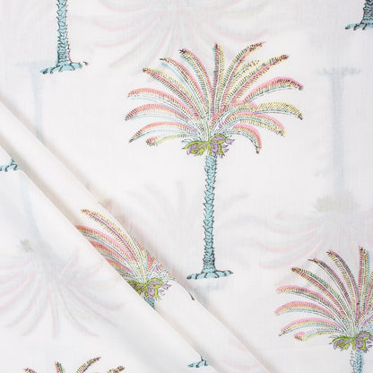 Palm Tree Indian Block Print Cotton Fabric for Dresses