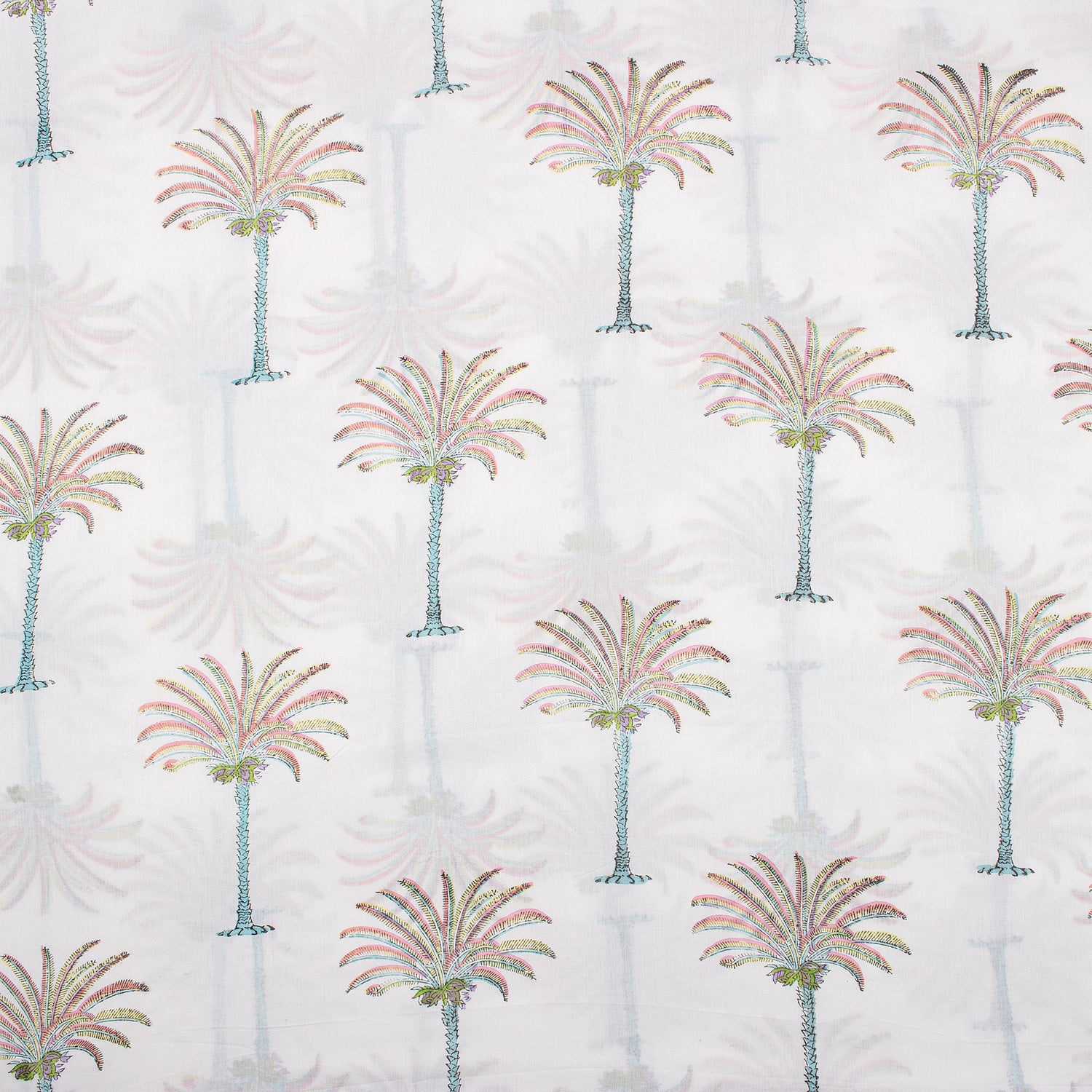Palm Tree Indian Block Print Cotton Fabric for Dresses