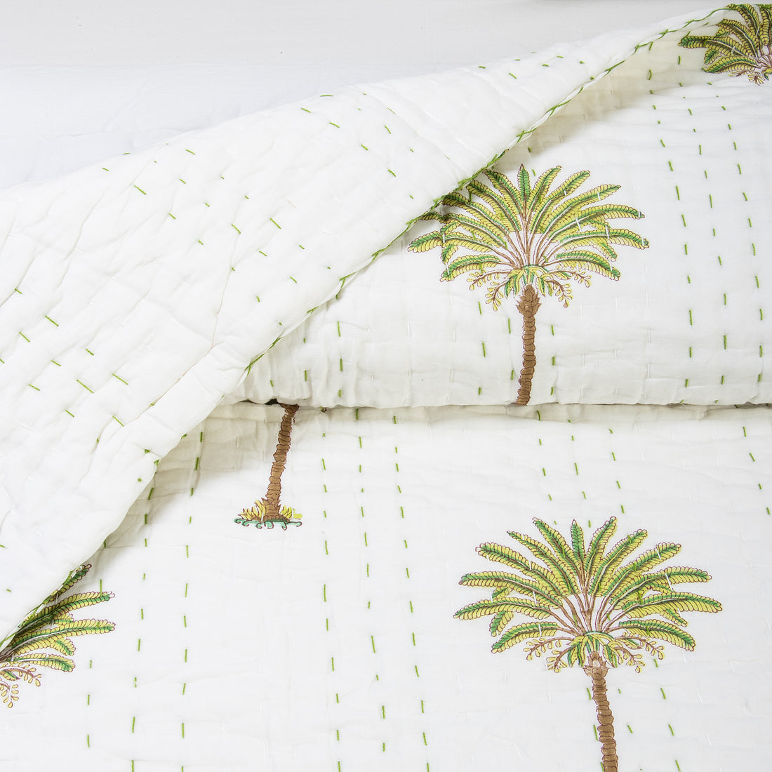 Palm Tree Print Handmade Cotton Winter Kantha Quilt Blanket