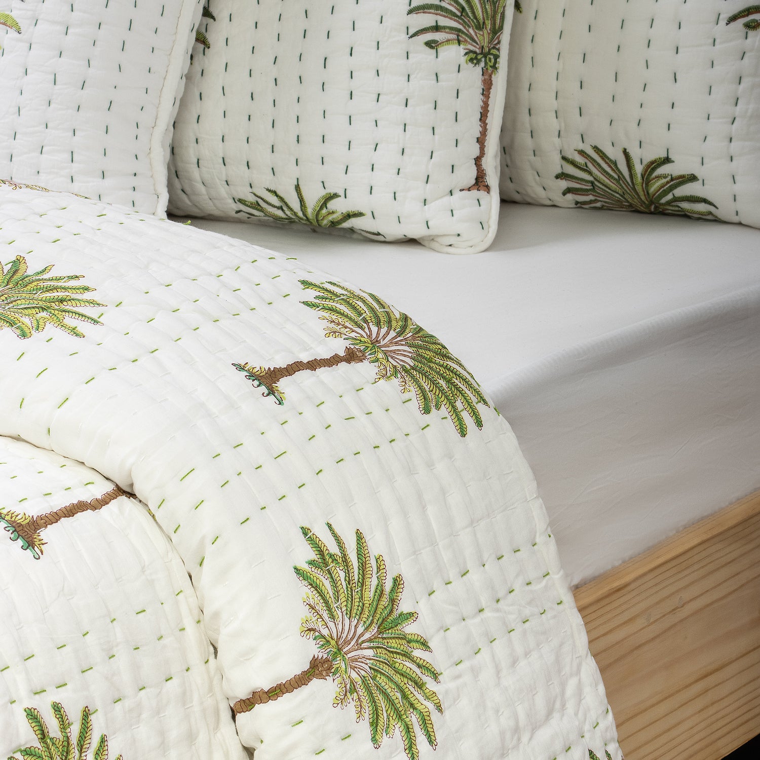 Palm Tree Print Handmade Cotton Winter Kantha Quilt Blanket