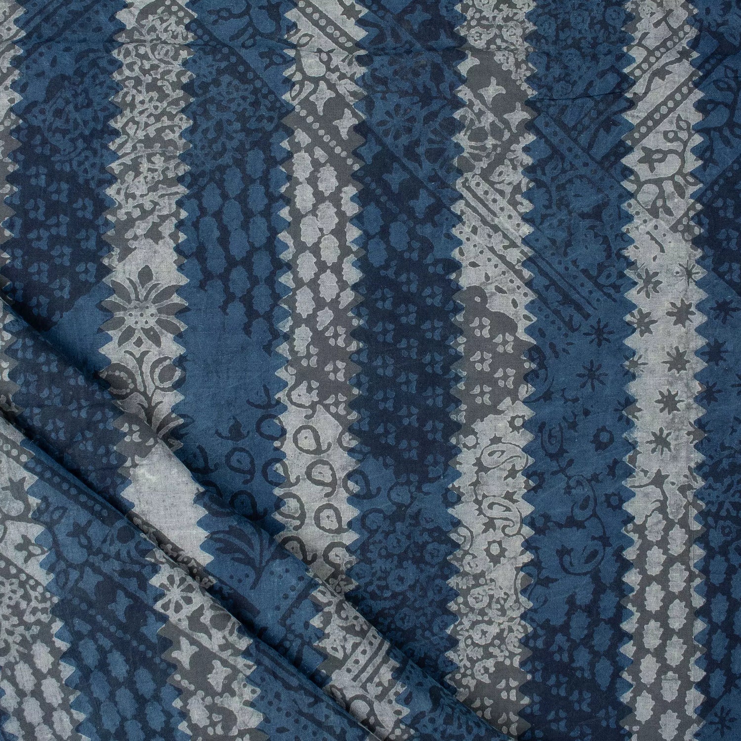 Patchwork Style Stripe Cotton Indigo Fabrics for Daily Wear