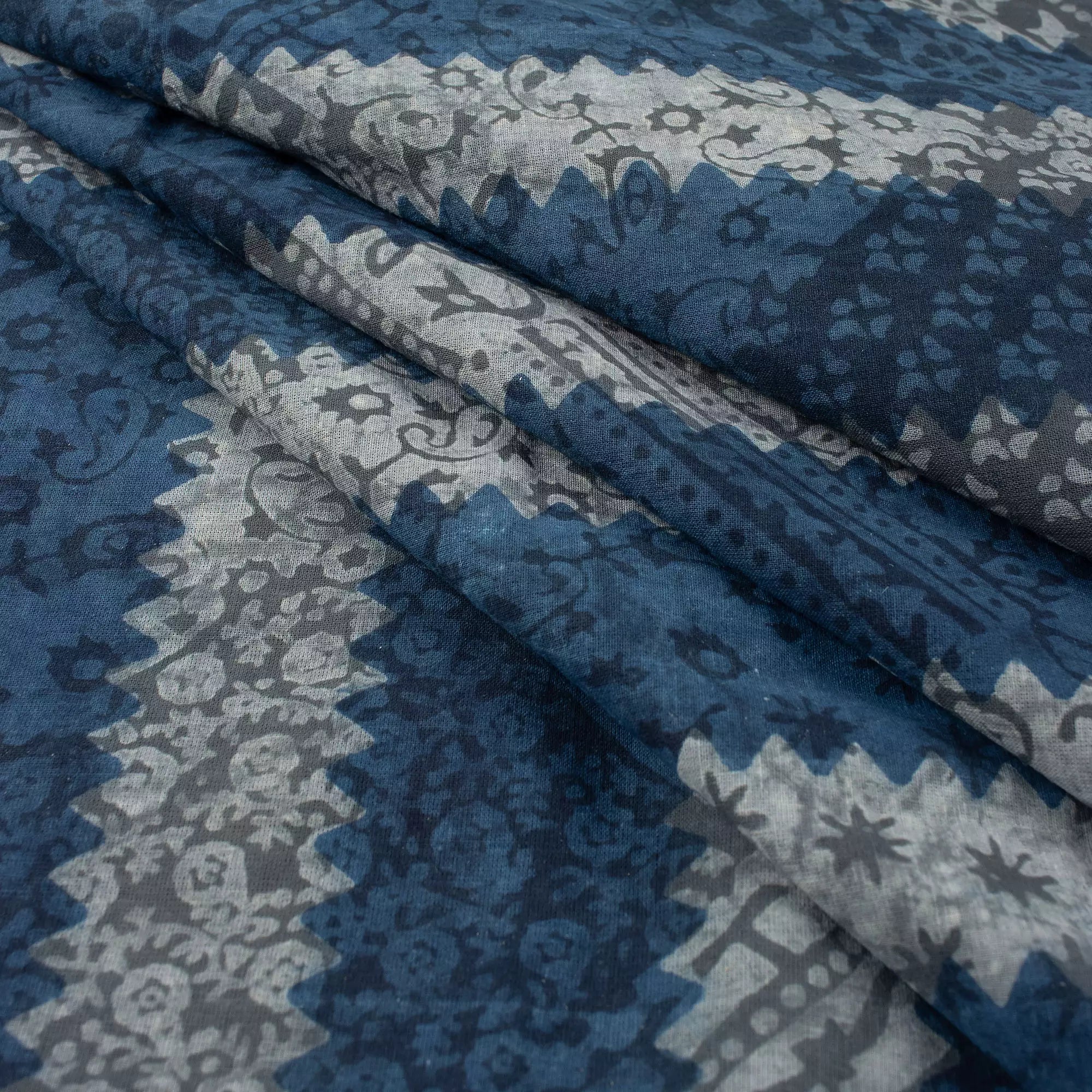 Patchwork Style Stripe Cotton Indigo Fabrics for Daily Wear