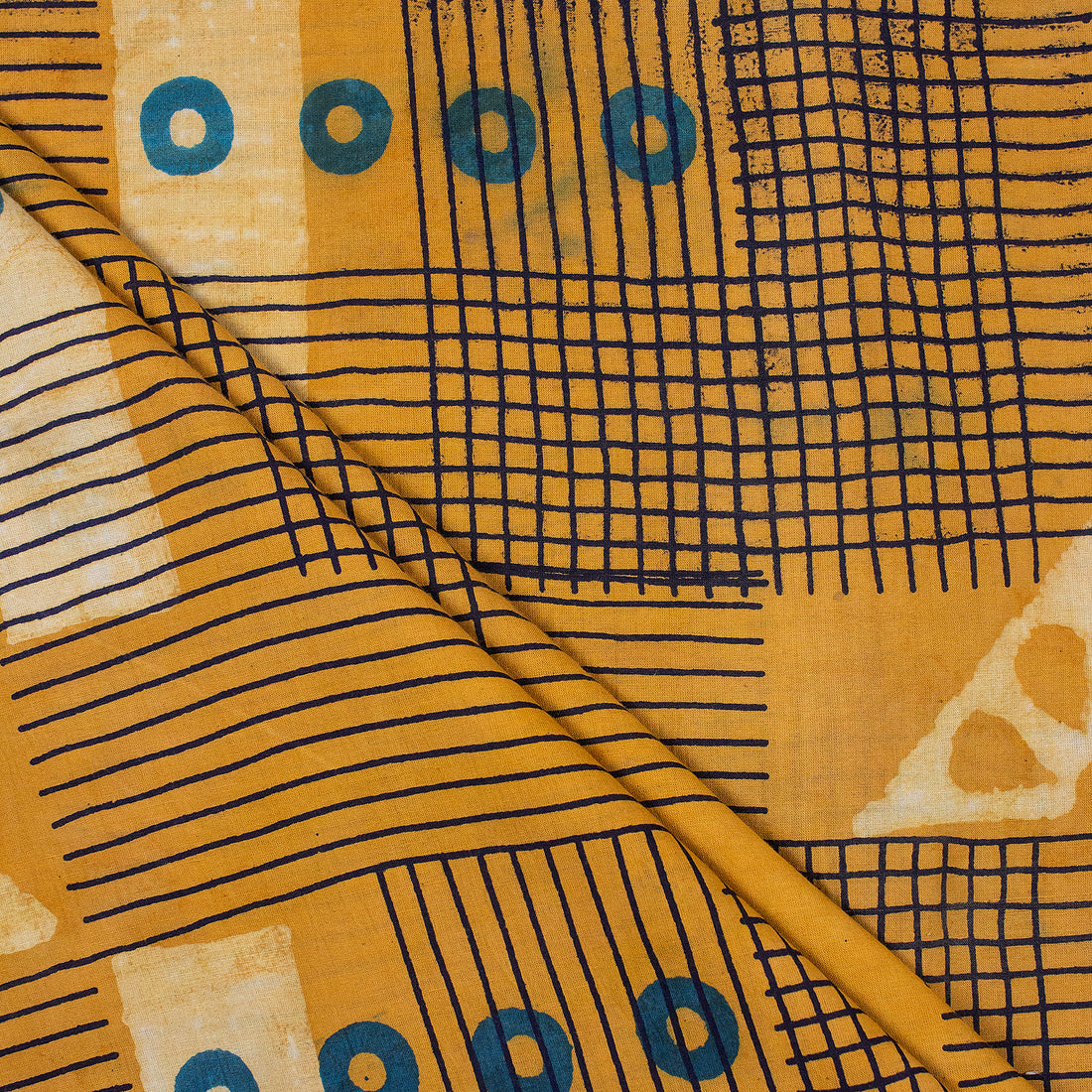 Patchwork Yellow Dabu Hand Block Print Fabric