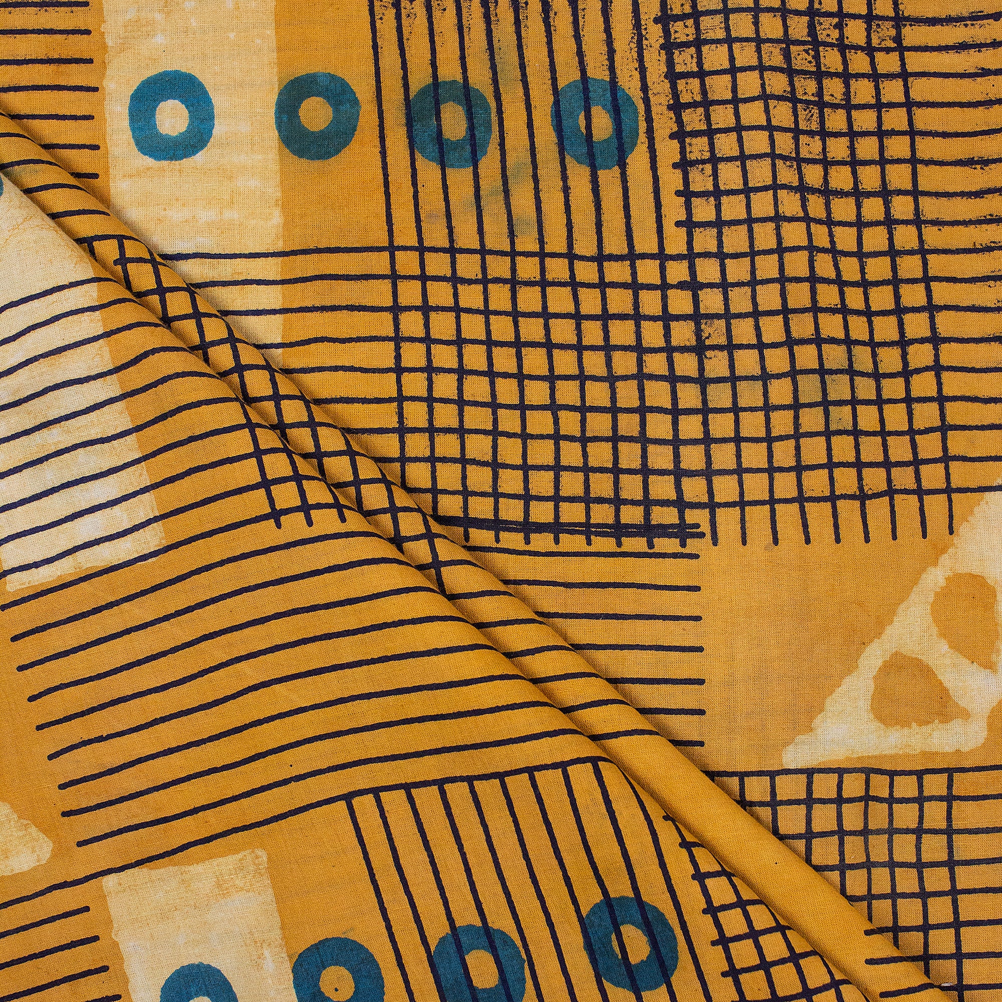 Patchwork Yellow Dabu Hand Block Print Fabric