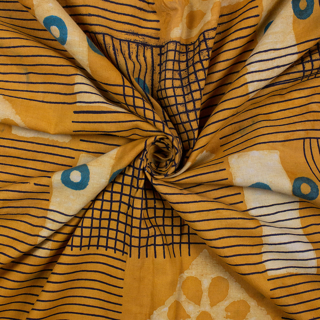 Patchwork Yellow Dabu Hand Block Print Fabric