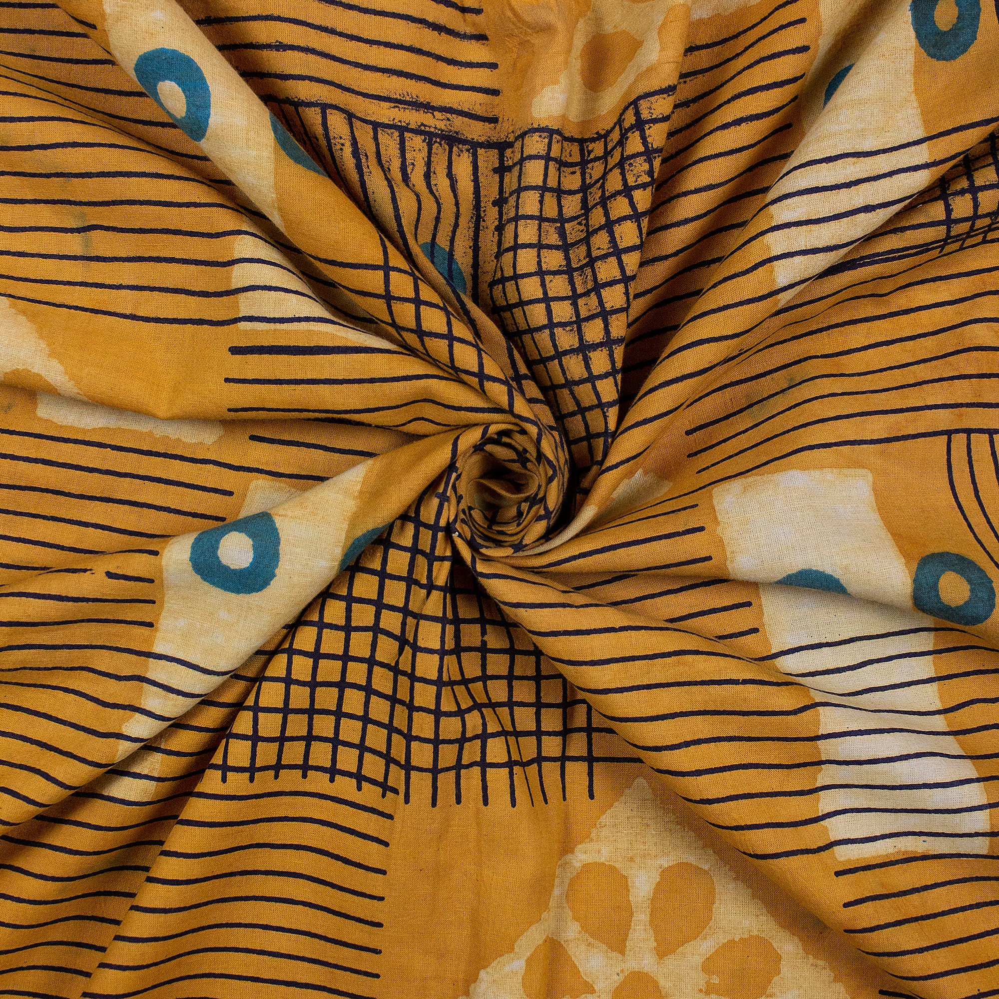 Patchwork Yellow Dabu Hand Block Print Fabric
