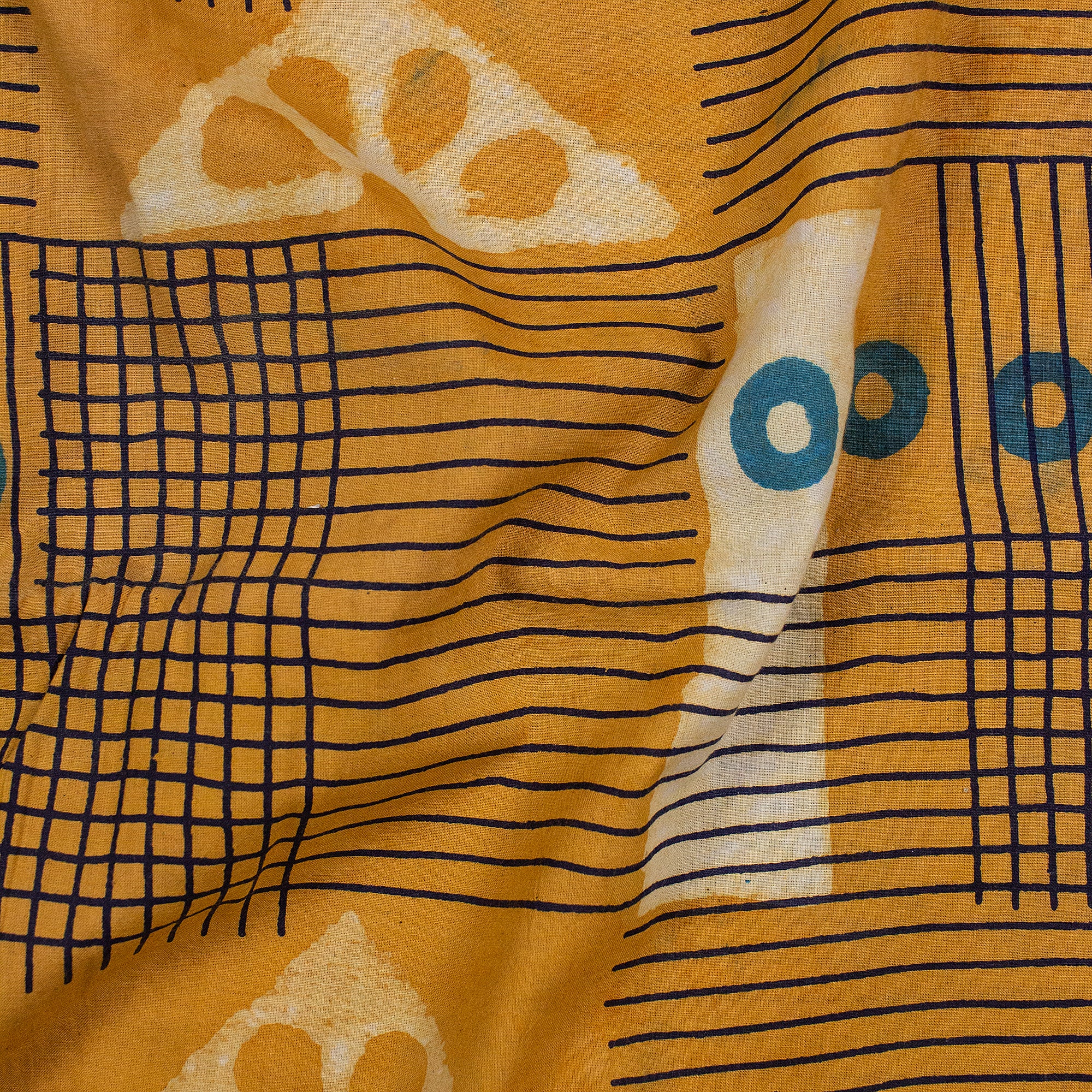 Patchwork Yellow Dabu Hand Block Print Fabric