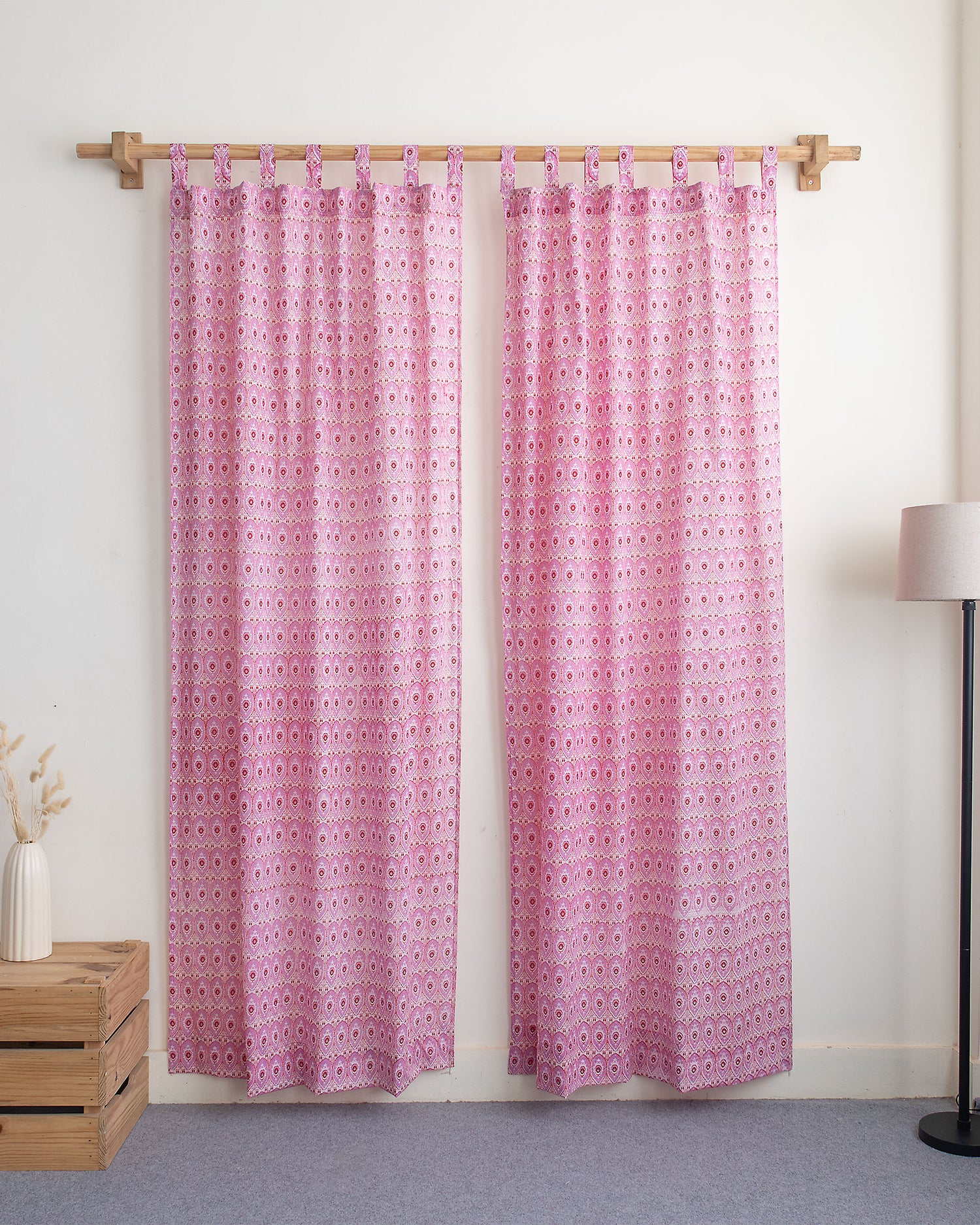Pink Block Printed Cotton Curtains for Livig Room