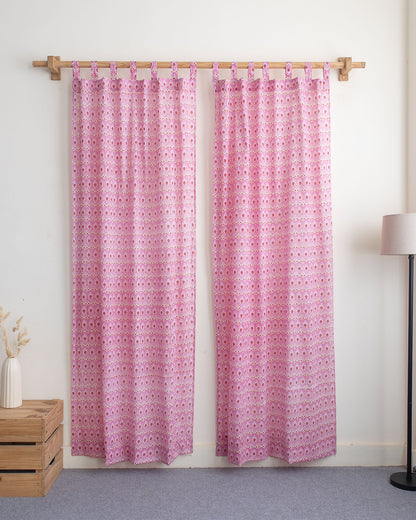 Pink Block Printed Cotton Curtains for Livig Room