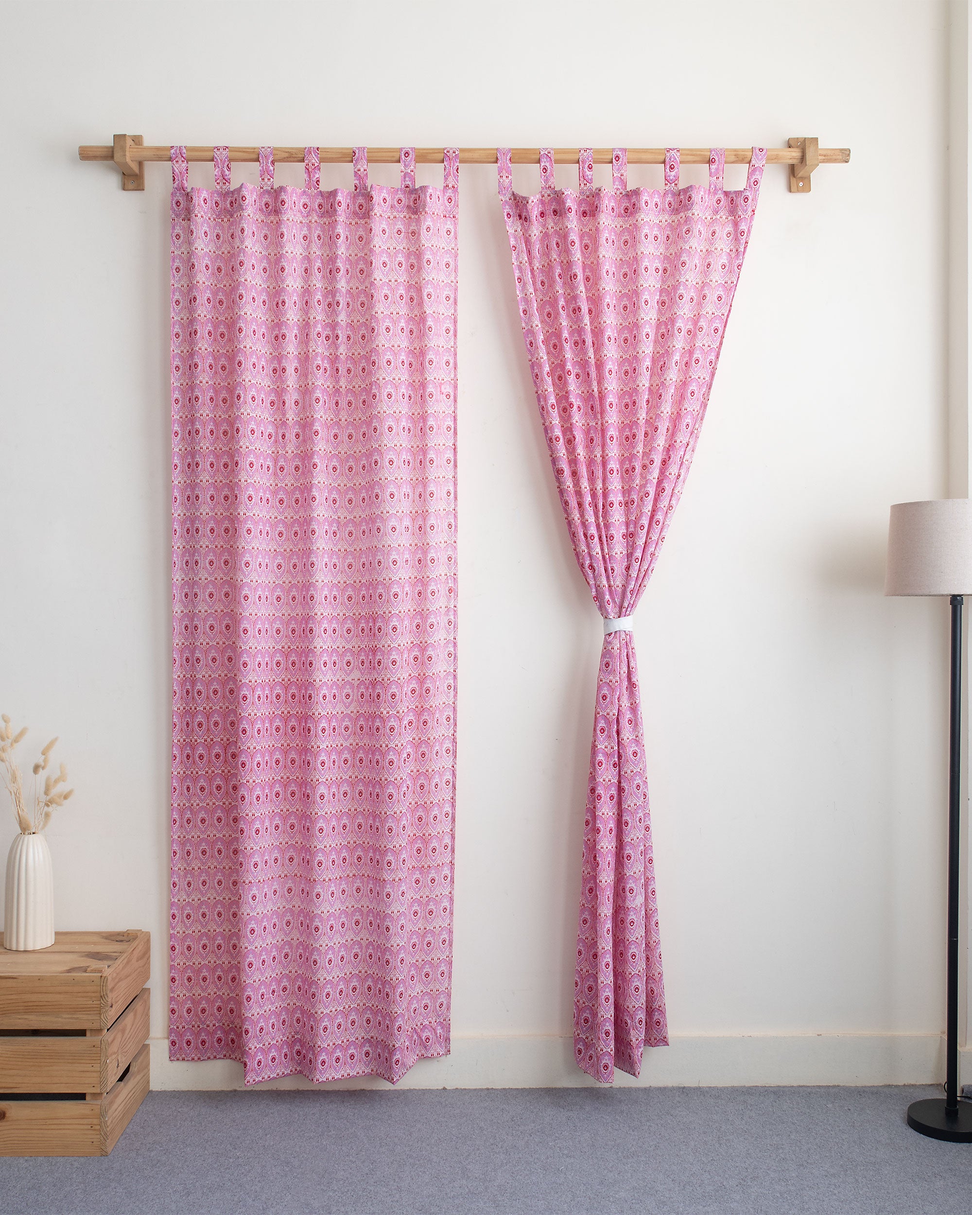 Pink Block Printed Cotton Curtains for Livig Room