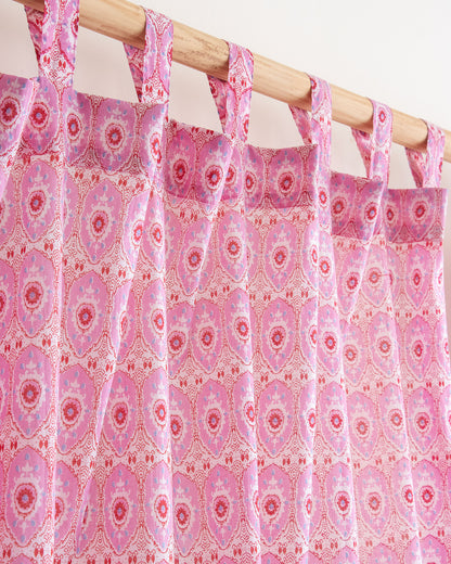Pink Block Printed Cotton Curtains for Livig Room