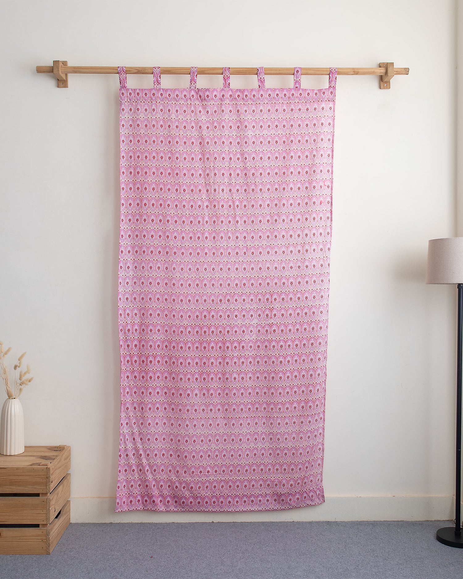 Pink Block Printed Cotton Curtains for Livig Room