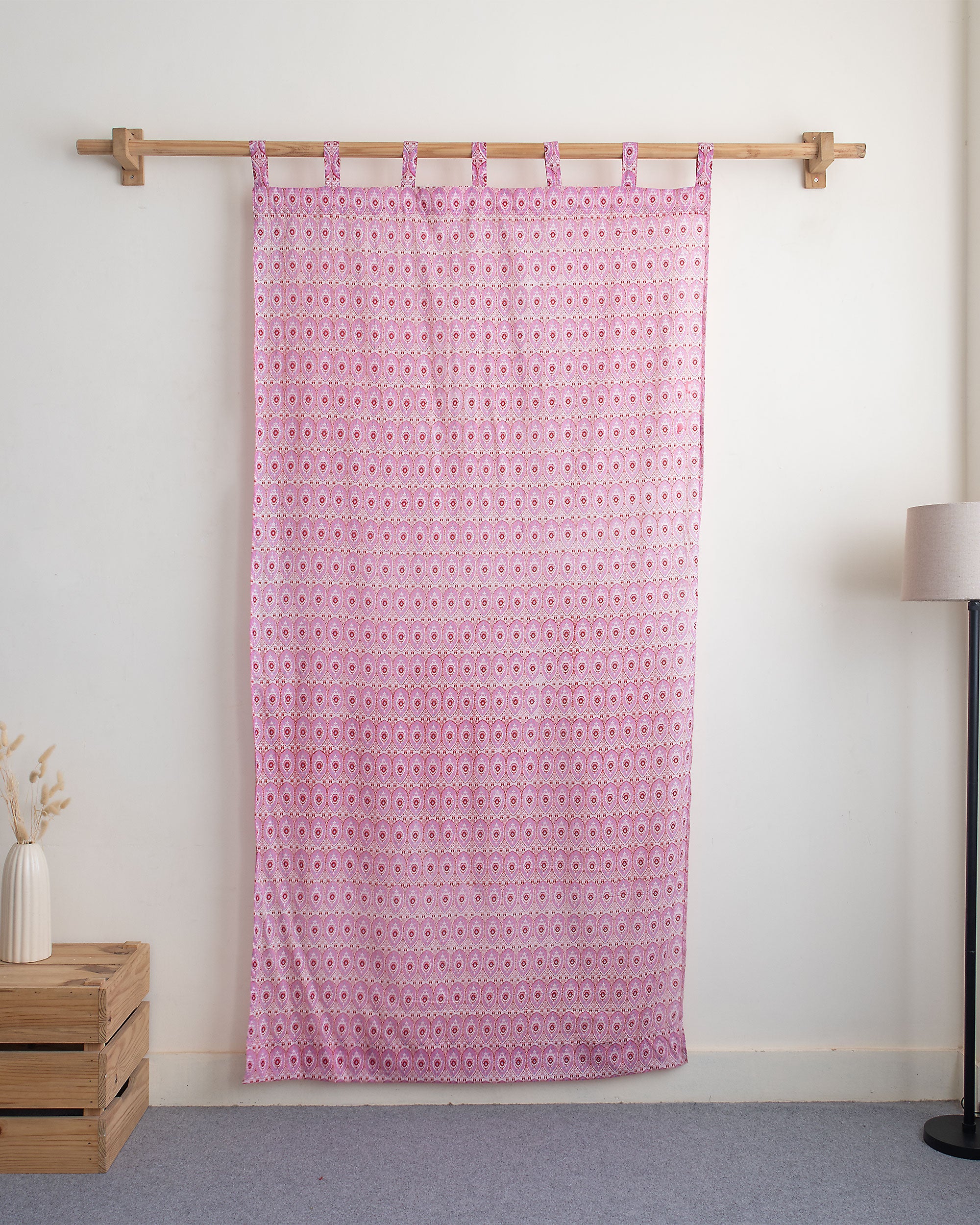 Pink Block Printed Cotton Curtains for Livig Room