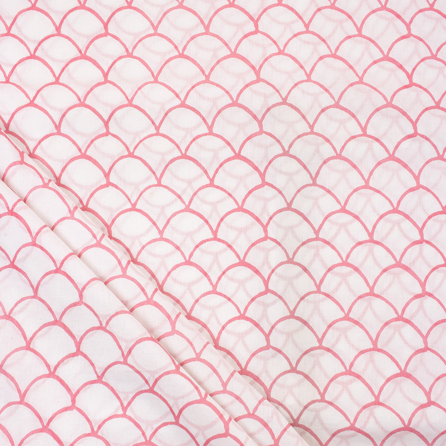 Pink Block Printed Pure Cotton Running Fabric Material