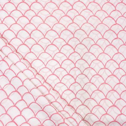Pink Block Printed Pure Cotton Running Fabric Material