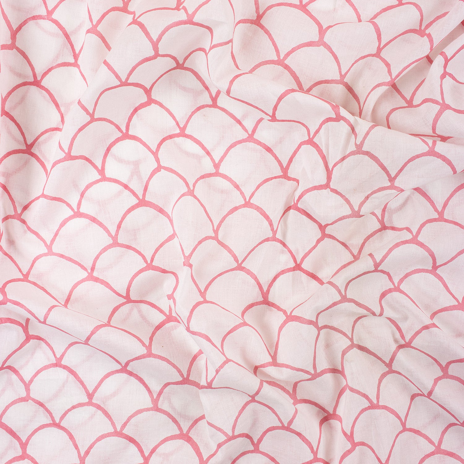 Pink Block Printed Pure Cotton Running Fabric Material