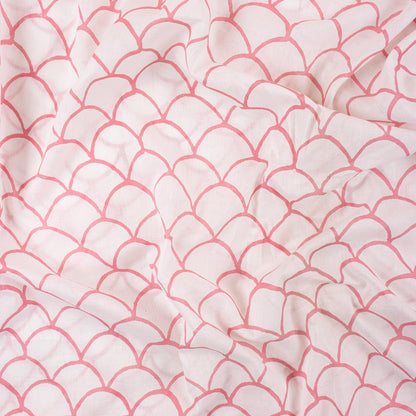Pink Block Printed Pure Cotton Running Fabric Material