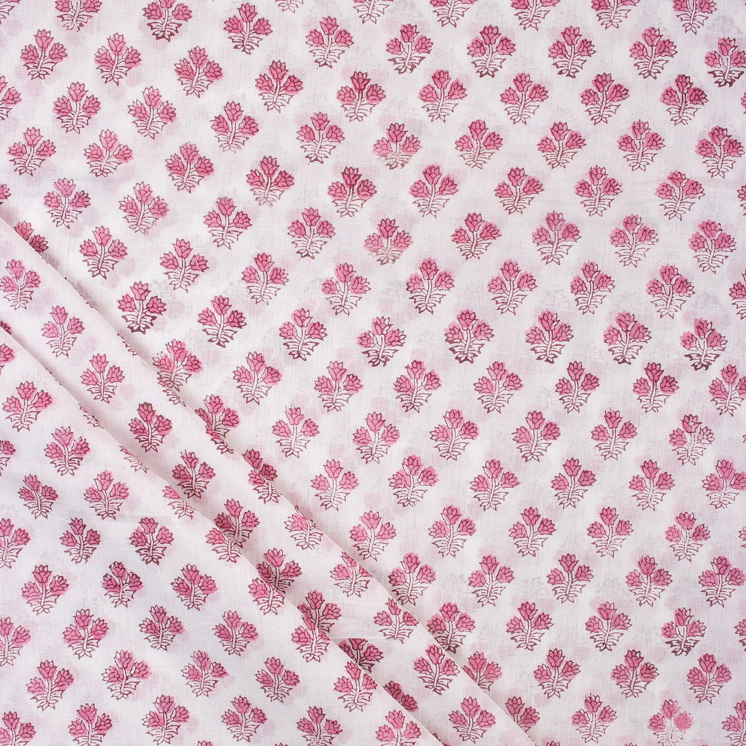 Pink Booti Hand Block Floral Print Fabric Online India