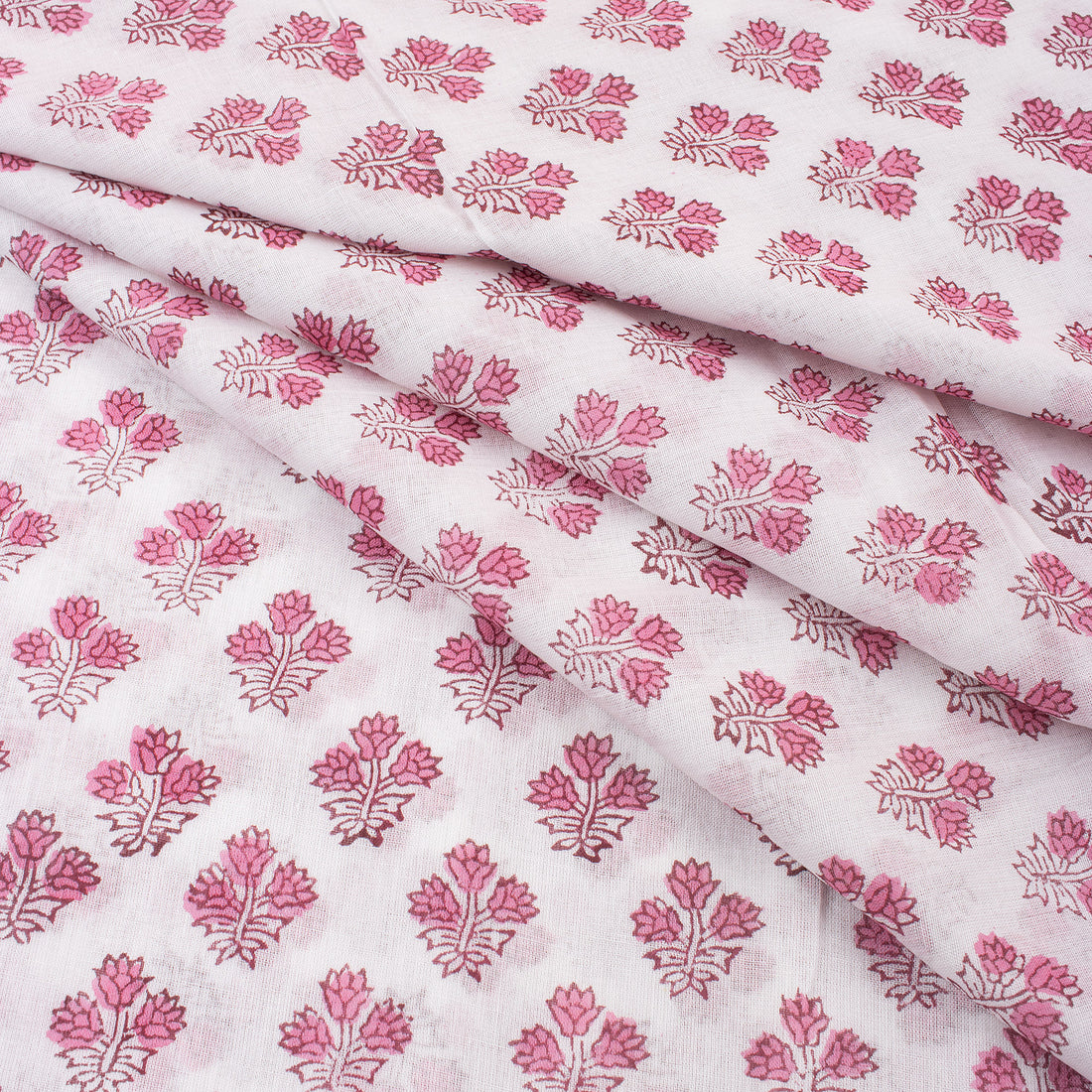 Pink Booti Hand Block Floral Print Fabric Online India