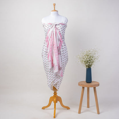 Pink Booti Hand Block Print Beach Sarong Wrap For Women
