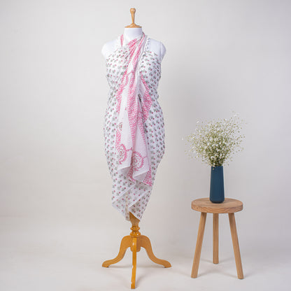 Pink Booti Hand Block Print Beach Sarong Wrap For Women