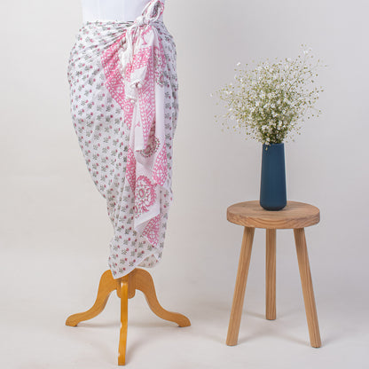 Pink Booti Hand Block Print Beach Sarong Wrap For Women