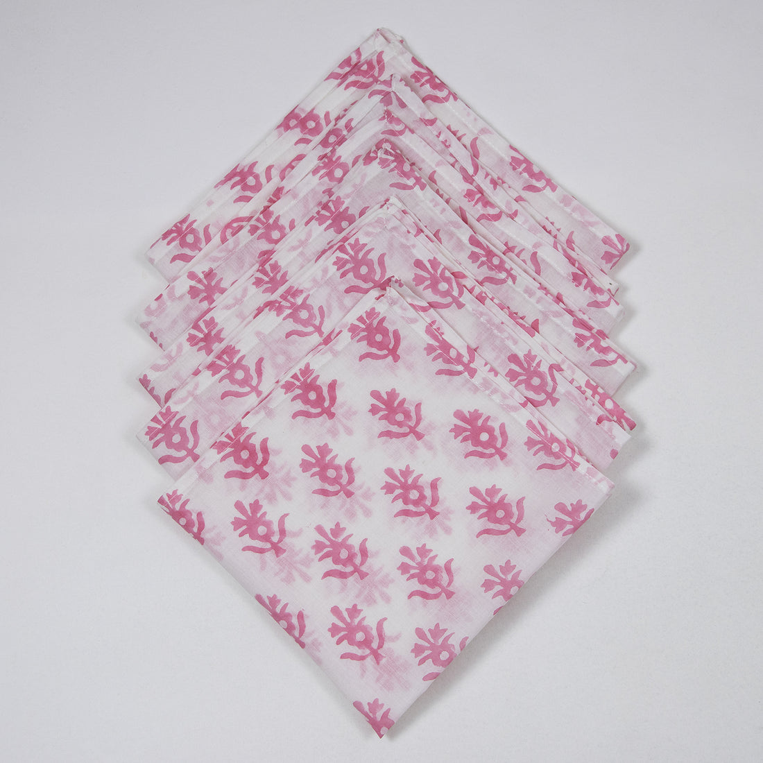 Pink Booti Indian Hand Block Printed Cotton Dinner Napkins