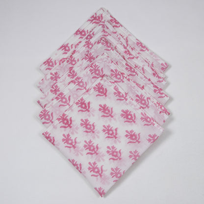 Pink Booti Indian Hand Block Printed Cotton Dinner Napkins