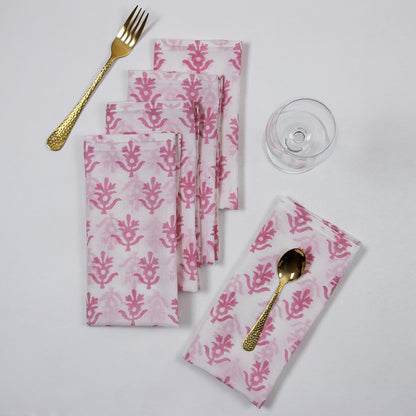 Pink Booti Indian Hand Block Printed Cotton Dinner Napkins