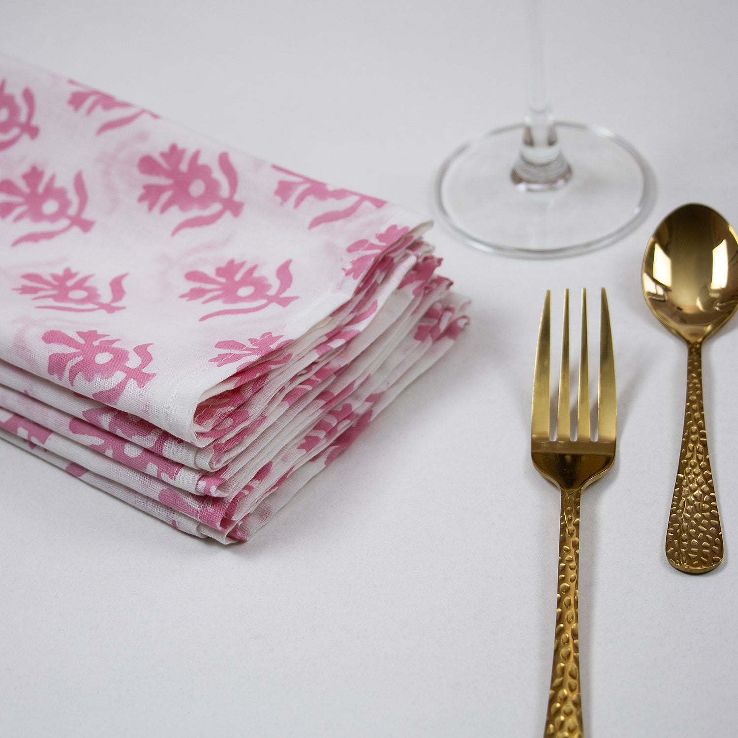 Pink Booti Indian Hand Block Printed Cotton Dinner Napkins