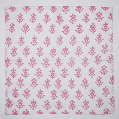 Pink Booti Indian Hand Block Printed Cotton Dinner Napkins
