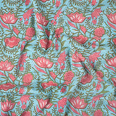 Pink Floral Hand Block Print Cotton Voile Fabric