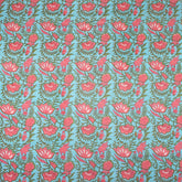 Pink Floral Hand Block Print Cotton Voile Fabric