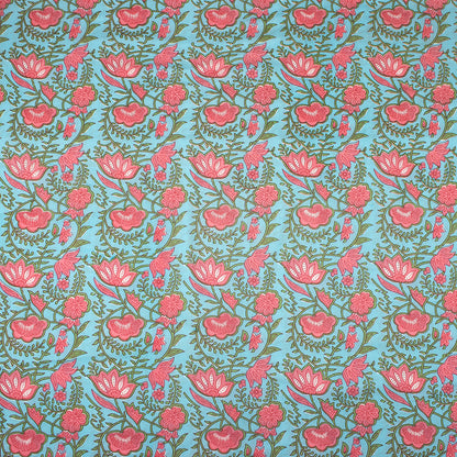Pink Floral Hand Block Print Cotton Voile Fabric