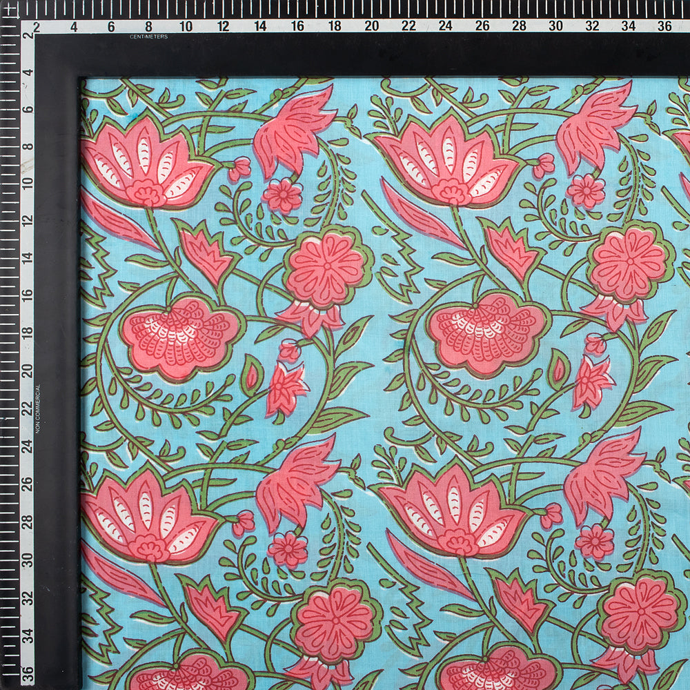 Pink Floral Hand Block Print Cotton Voile Fabric