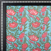 Pink Floral Hand Block Print Cotton Voile Fabric