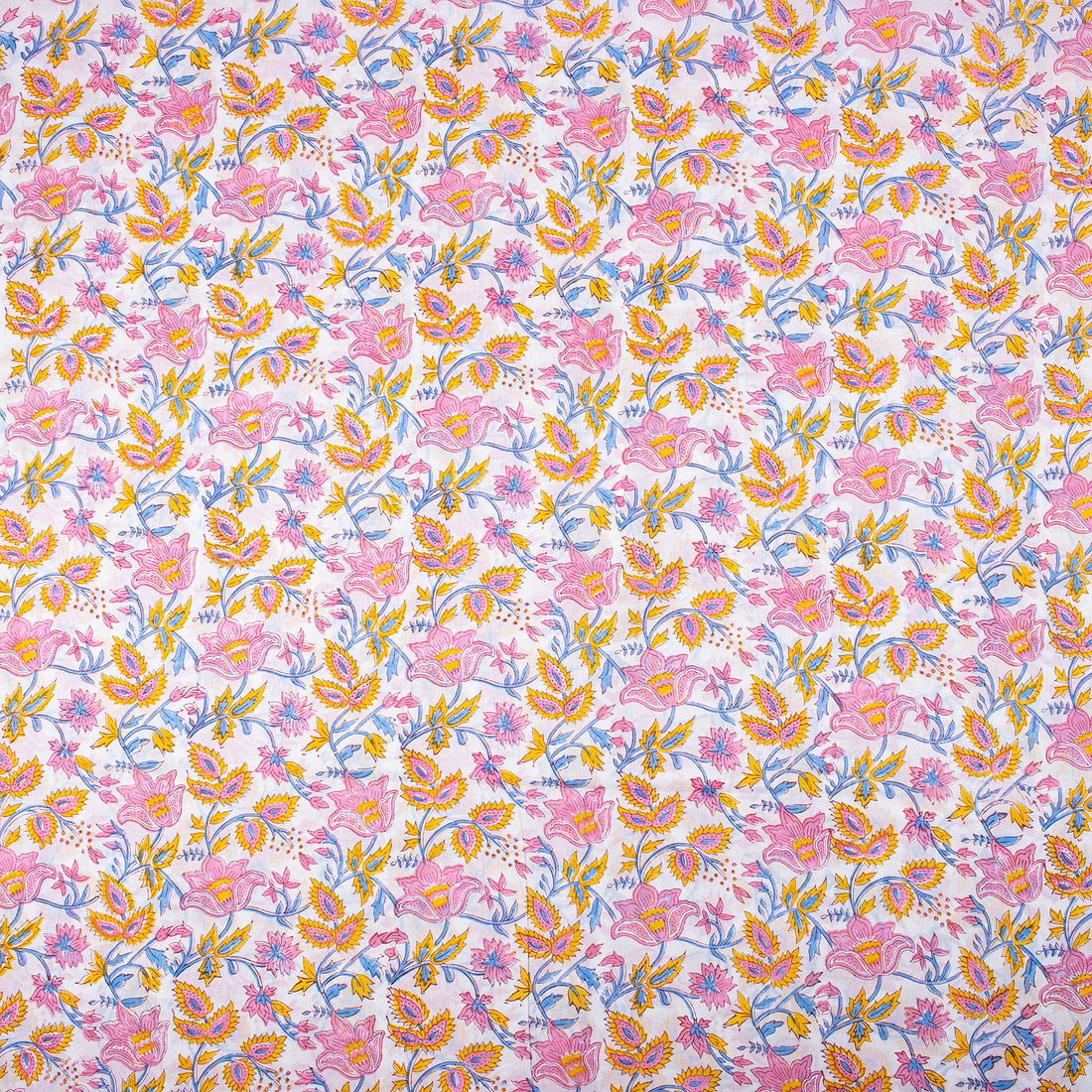 Pink Floral Hand Block Pure Cotton Fabric