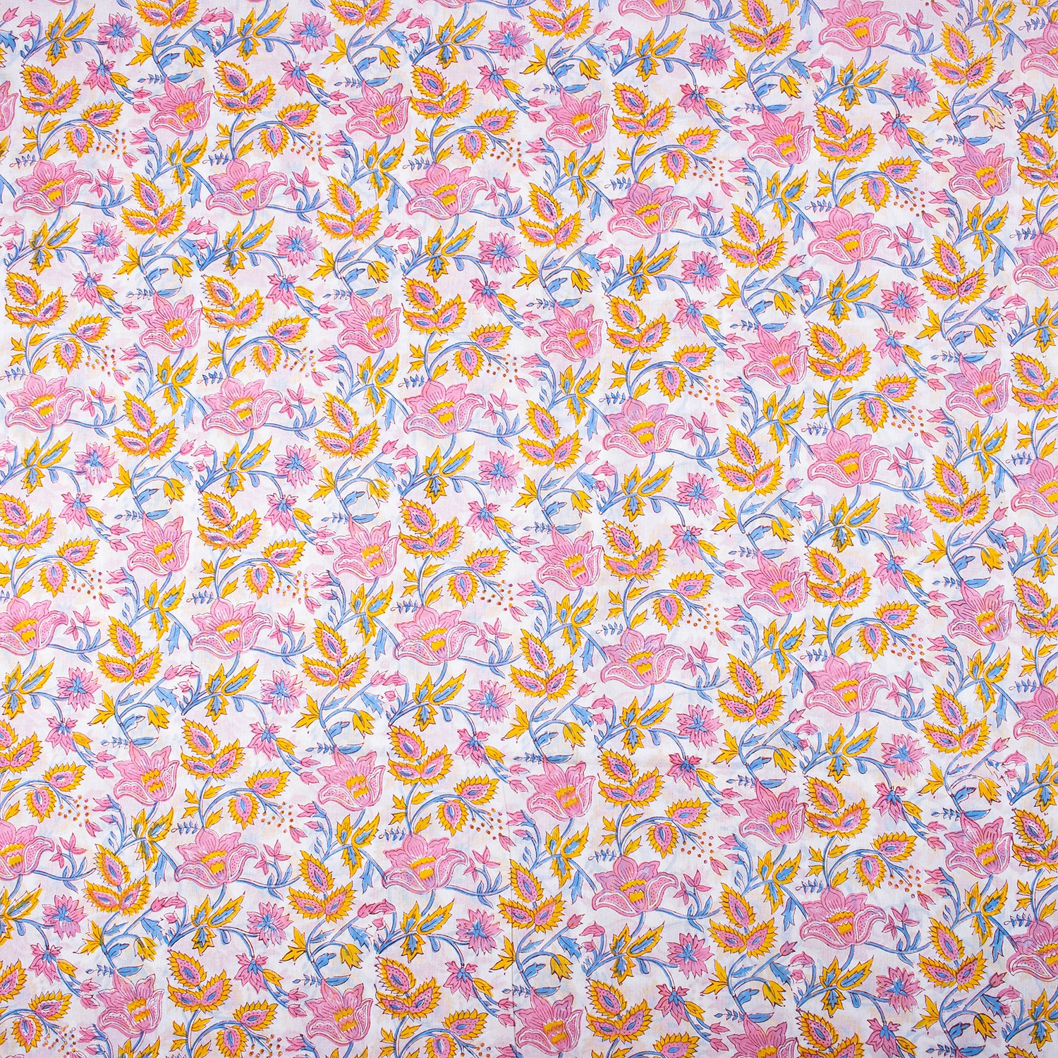 Pink Floral Hand Block Pure Cotton Fabric
