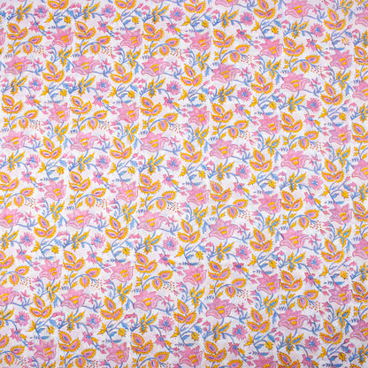 Pink Floral Hand Block Pure Cotton Fabric