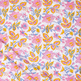 Pink Floral Hand Block Pure Cotton Fabric