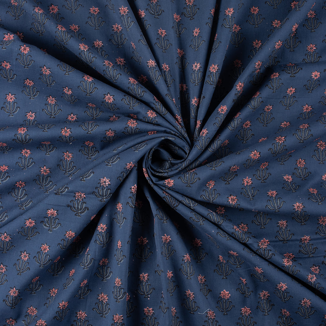 Pink Floral Hand Printed Cotton Discharge Fabric