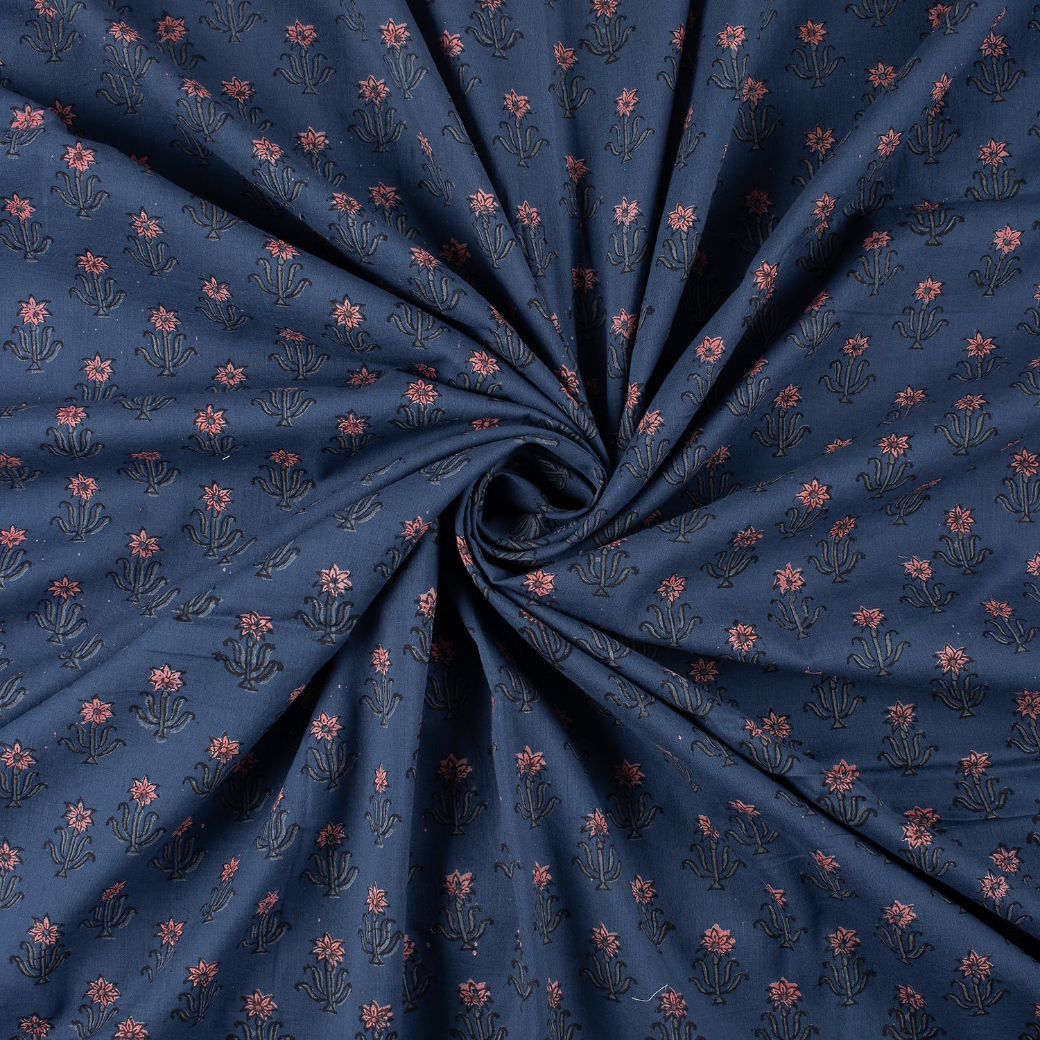 Pink Floral Hand Printed Cotton Discharge Fabric