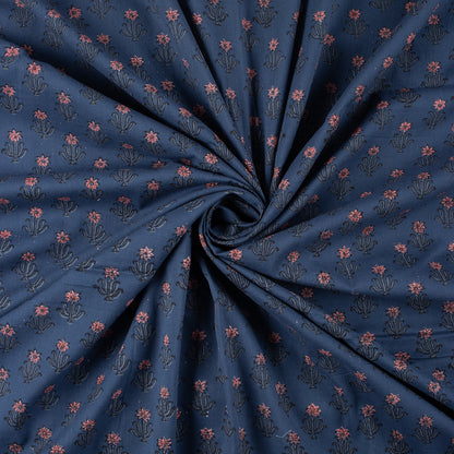 Pink Floral Hand Printed Cotton Discharge Fabric