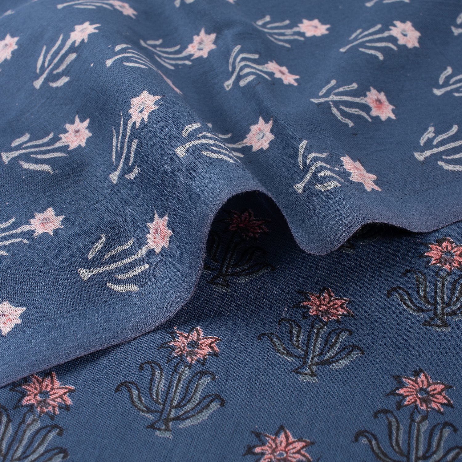 Pink Floral Hand Printed Cotton Discharge Fabric