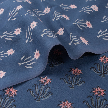 Pink Floral Hand Printed Cotton Discharge Fabric