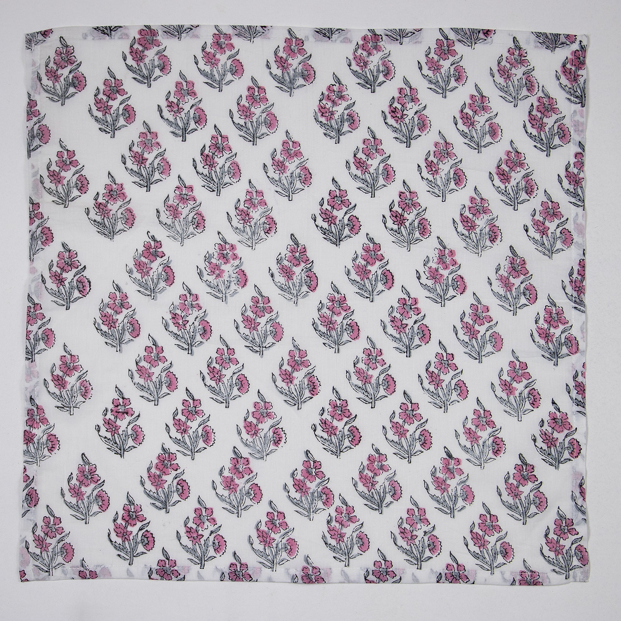 Pink Floral Indian Block Print Table Cloth Napkins